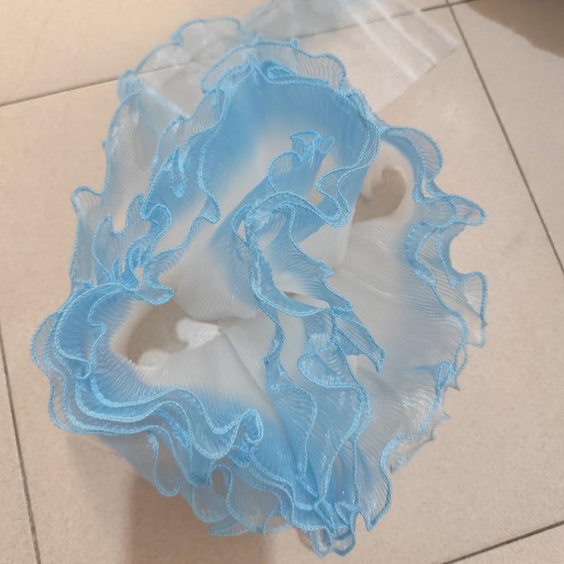 Creativesugar 5 Yards Retro Ruffle Pleated Chiffon Trim Dress Bag Decoration Tulle Fabric Applique Trimming Craft Sewing(Gradient SkyBlue) - Image 4